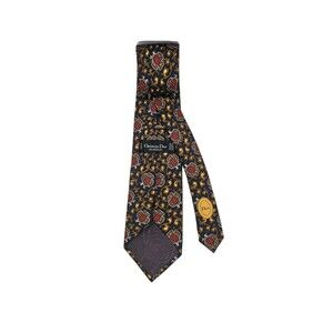 Vintage Christian Dior Monsieur Silk Tie - Heraldic Shield & Scroll Pattern